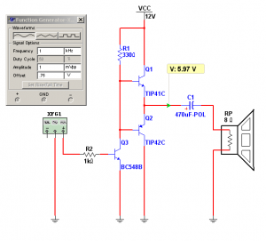 Fig.2 Amplificador de potencia básico excitado por un generador de funciones