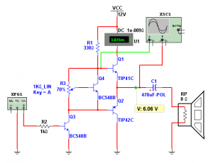 Fig.7 Corrección de la distorsión por cruce utilizando un transistor y un preset