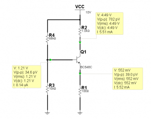 Fig.3 Polarización de un amplificador NPN en disposición emisor común